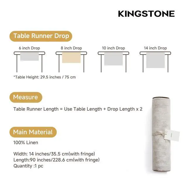 Alt view image 5 of 7 - KINGSTONE 100% Pure French Linen Table Runner 90 Inches Long, Natural Hemstitch Tablecloth with Mitered Corners, Crease-Free Scroll Packaging, 14x90 for Easter, Mother's Day, Farmhouse Decor