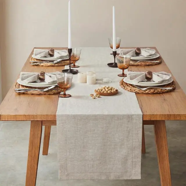 Alt view image 2 of 7 - KINGSTONE 100% French Linen Table Runner 108", 210GSM Heavyweight Artisanry, Crease-Free Scroll Packaging, 14x108 for Dinning, Wedding and Side Table, Modern Farmhouse Decor