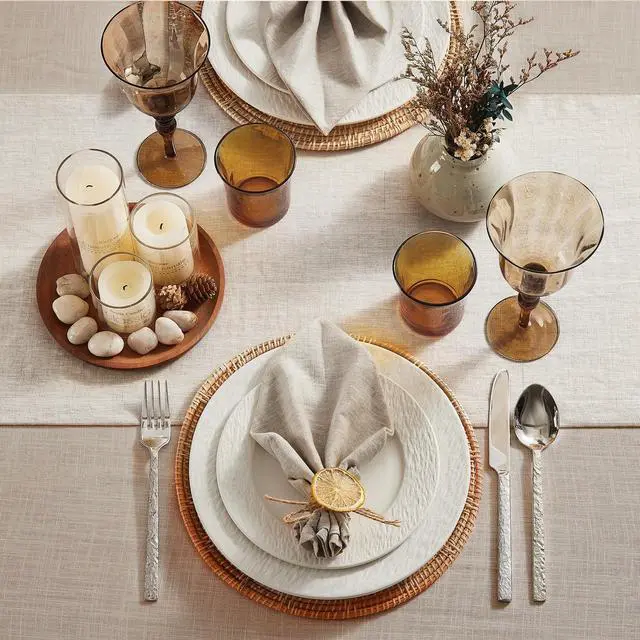 Alt view image 4 of 7 - KINGSTONE 100% French Linen Table Runner 108", 210GSM Heavyweight Artisanry, Crease-Free Scroll Packaging, 14x108 for Dinning, Wedding and Side Table, Modern Farmhouse Decor