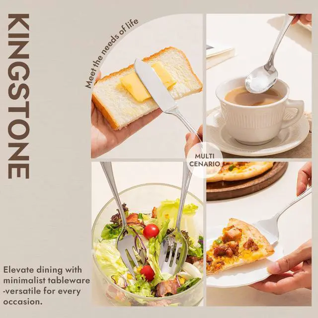 Alt view image 7 of 7 - 45 Piece Silverware Set for 8 with Serving Utensils, 18/10 Stainless Steel | KINGSTONE Teardrop Heavy Cutlery Set, Mirror Polished Knives Forks and Spoons Utensils, Dishwasher Safe for Kitchen Wedding