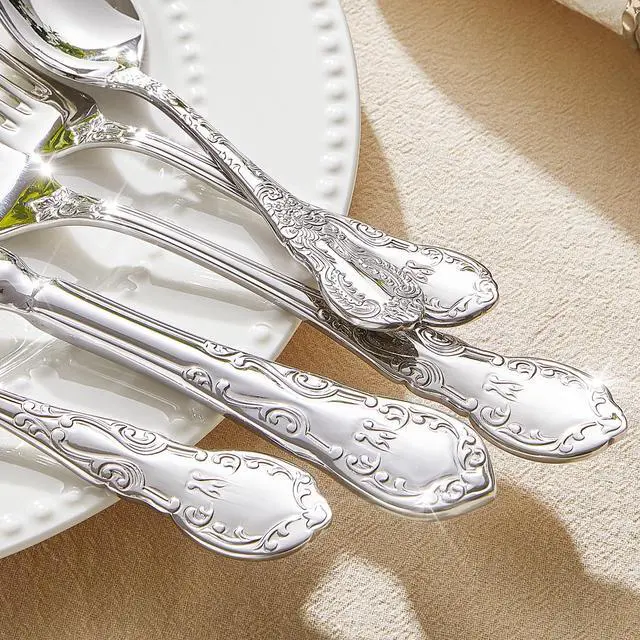 Alt view image 3 of 7 - KINGSTONE 60-Piece Vintage Silverware Set, 18/10 Stainless Steel Flatware | Retro Utensils, Cutlery Set, Mirror Polished Finish, Dishwasher Safe, for Home, Wedding & Housewarming Gift