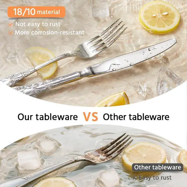 Alt view image 5 of 7 - KINGSTONE 60-Piece Vintage Silverware Set, 18/10 Stainless Steel Flatware | Retro Utensils, Cutlery Set, Mirror Polished Finish, Dishwasher Safe, for Home, Wedding & Housewarming Gift