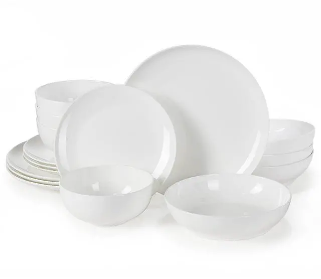 Main image of KINGSTONE Bone China Dinnerware Set for 4, 16-Piece Plates and Bowls Set | Lightweight Porcelain Dish Set, Scratch Resistant, Oven & Microwave & Dishwasher Safe, Ivory White