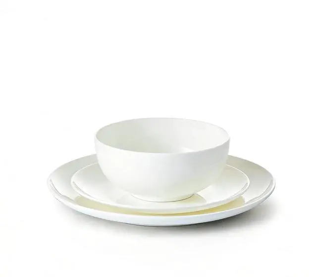 Main image of KINGSTONE Bone China Dinnerware Set for 2, 6-Piece Plates and Bowls Set | Lightweight Porcelain Dish Set, Scratch Resistant, Oven & Microwave & Dishwasher Safe, Ivory White