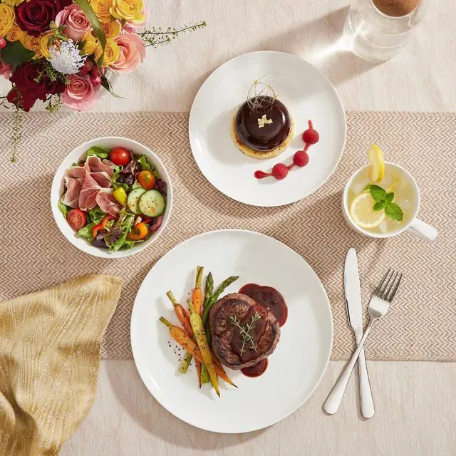 Alt view image 4 of 7 - KINGSTONE Bone China Dinnerware Set for 4, 16-Piece Plates Bowls and Cups | Lightweight Porcelain Dish Set, Scratch Resistant, Durable Ceramic, Oven & Microwave & Dishwasher Safe, Ivory White
