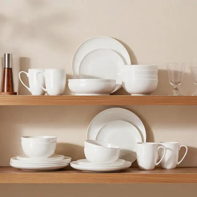 Alt view image 6 of 7 - KINGSTONE Bone China Dinnerware Set for 4, 16-Piece Plates Bowls and Cups | Lightweight Porcelain Dish Set, Scratch Resistant, Durable Ceramic, Oven & Microwave & Dishwasher Safe, Ivory White