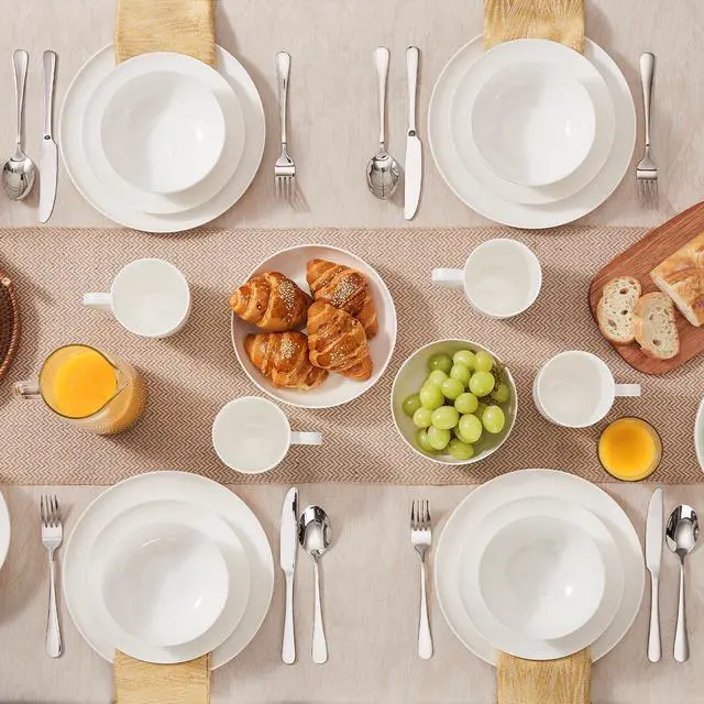 Alt view image 5 of 7 - KINGSTONE Bone China Dinnerware Set for 4, 16-Piece Plates Bowls and Cups | Lightweight Porcelain Dish Set, Scratch Resistant, Durable Ceramic, Oven & Microwave & Dishwasher Safe, Ivory White