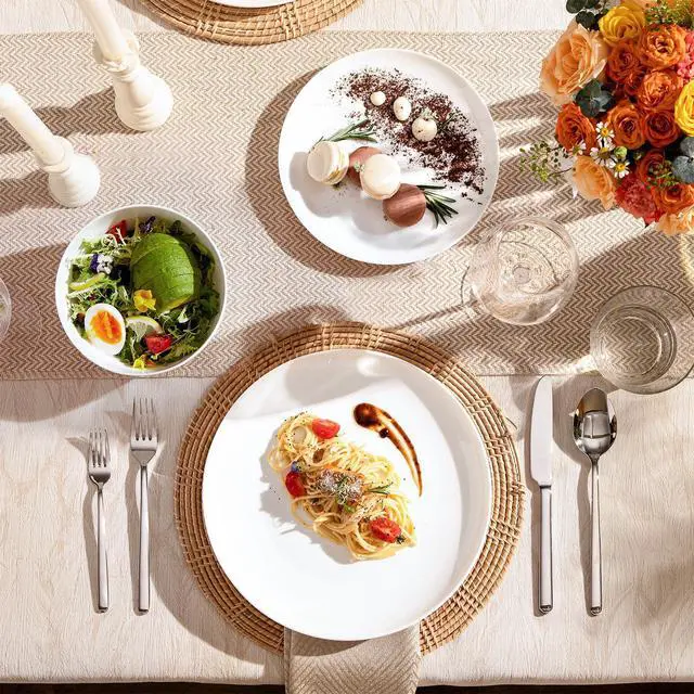 Alt view image 2 of 7 - KINGSTONE Bone China Dinnerware Set for 6, 18-Piece Plates and Bowls Set | Lightweight Porcelain Dish Set, Scratch Resistant, Oven & Microwave & Dishwasher Safe, Ivory White