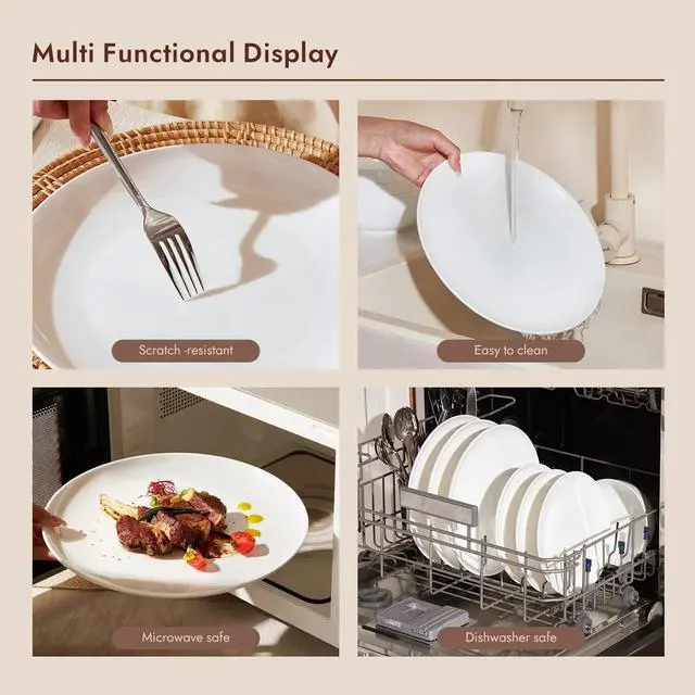 Alt view image 7 of 7 - KINGSTONE 20 Piece Teardrop Silverware Set and Bone China Dinnerware Sets, 12-Piece Dinnerware Set for 4
