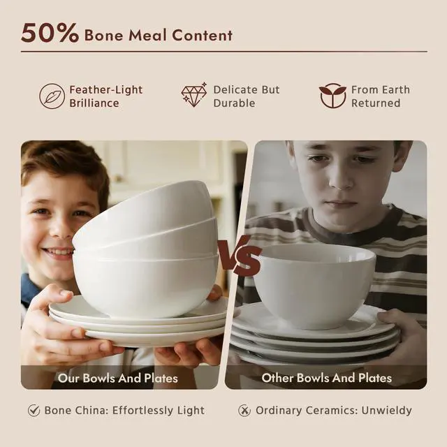 Alt view image 6 of 7 - KINGSTONE 20 Piece Teardrop Silverware Set and Bone China Dinnerware Sets, 12-Piece Dinnerware Set for 4