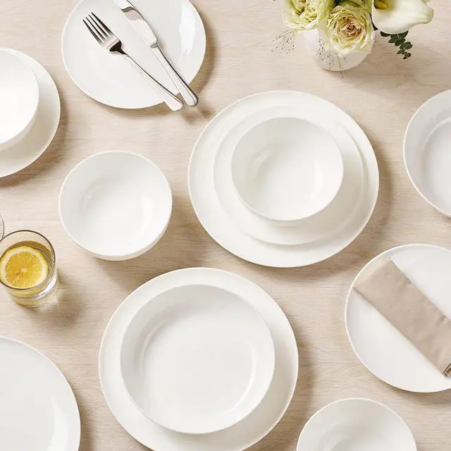 Alt view image 4 of 7 - KINGSTONE Bone China Dinnerware Set for 6, 24-Piece Plates and Bowls Set | Lightweight Porcelain Dish Set, Scratch Resistant, Durable Ceramic, Oven & Microwave & Dishwasher Safe, Ivory White