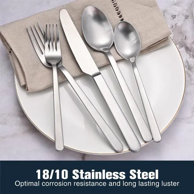 Alt view image 4 of 7 - Matte Silver 30-Piece Forged Flatware Set for 4, 18/10 Stainless Steel | Flatware Set, Satin Finish, Carved Thick Handles, Smooth Edges, Dishwasher Safe, for Home, Wedding & Housewarming