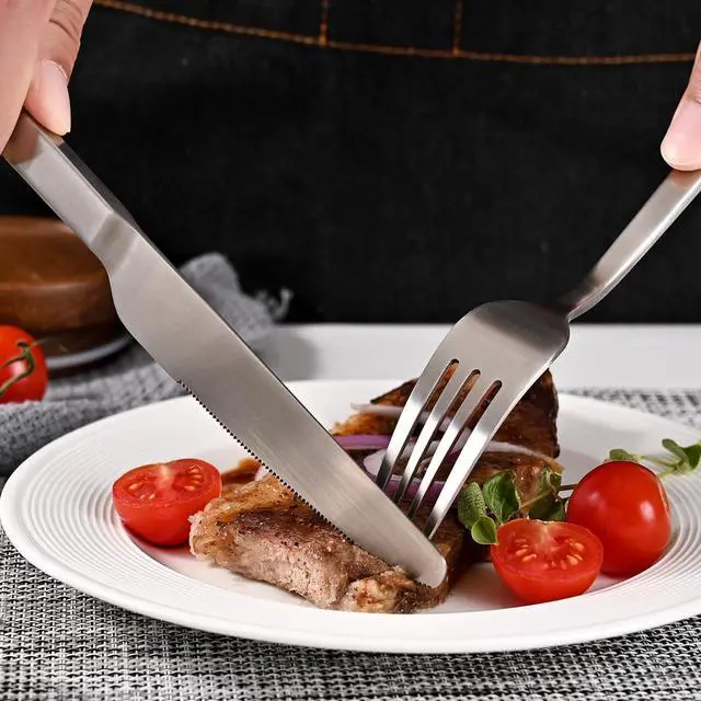 Alt view image 6 of 7 - Matte Silver 30-Piece Forged Flatware Set for 4, 18/10 Stainless Steel | Flatware Set, Satin Finish, Carved Thick Handles, Smooth Edges, Dishwasher Safe, for Home, Wedding & Housewarming
