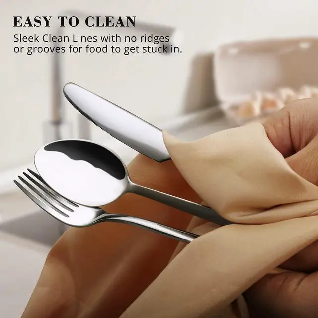 Alt view image 5 of 7 - KINGSTONE Silverware Set for 12 with Serving Utensil, 18/10 Stainless Steel Flatware Cutlery | Heavy Duty Steak Knife Fork and Spoon, Dishwasher Safe, Gift Package for Wedding Housewarming
