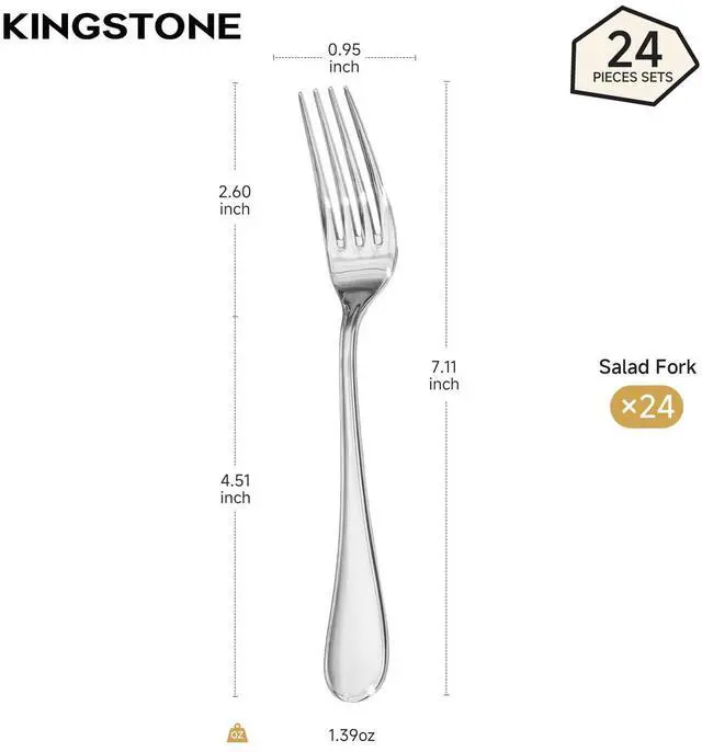 Alt view image 2 of 7 - Kingstone Salad Forks Set (7.11 inch24-Piece 18/10 Stainless Steel Small Dessert ForksMirror Polished and Dishwasher Safe for Home and Kitchen