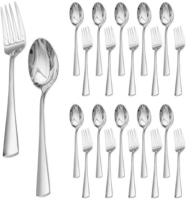 Main image of KINGSTONE 24 Pieces Spoons and Forks Set, 18/10 Stainless Steel Flatware Cutlery Set, 12 Forks (8.18 inch) and 12 Spoons (8.18 inch), Mirror Polished Silverware for Home, Kitchen, Restaurant, Dishwash