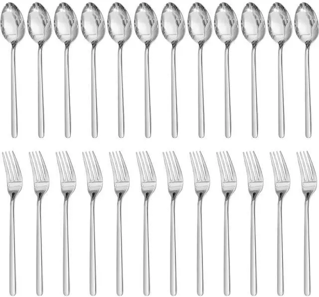 Main image of KINGSTONE 24 PCS 18/10 Stainless Steel Forks And Spoons, 12 8-Inch Dinner Forks And 8-Inch Dinner Spoons, Flatware Set For Home, Kitchen, Weddings, Parties Or Restaurant, Dishwasher Safe