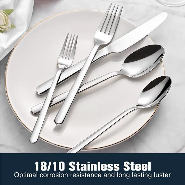 Alt view image 3 of 7 - 30-Piece Forged Silverware Set for 6, 18/10 Stainless Steel Mirror Finish | Flatware Set, Carved Thick Handles, Smooth Edges, Dishwasher Safe, Heavy Duty, for Home Kitchen, Wedding & Housewarming