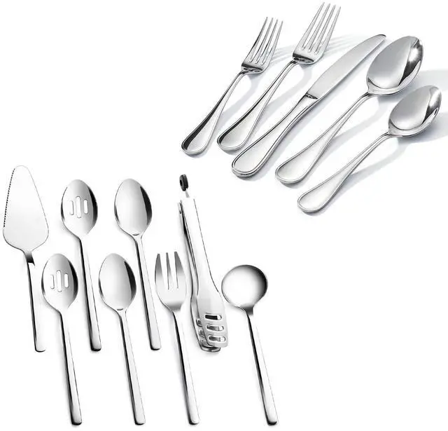 Main image of KINGSTONE Large Hostess Serving Utensils Sets and 40 Piece Teardrop Silverware Set for 8