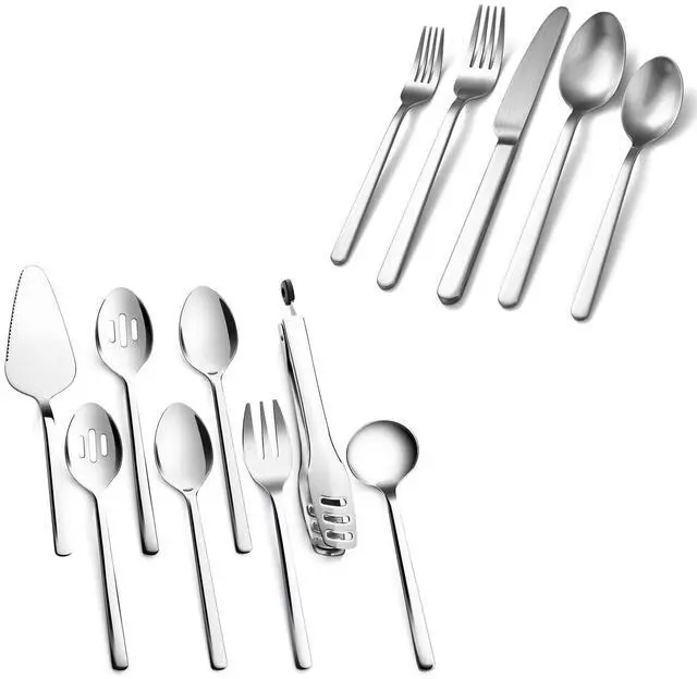 Main image of KINGSTONE Large Hostess Serving Utensils Sets and 20-Piece Matte Flatware Set for 4