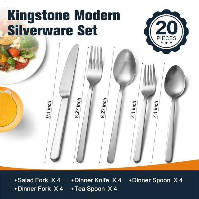 Alt view image 6 of 7 - KINGSTONE Large Hostess Serving Utensils Sets and 20-Piece Matte Flatware Set for 4