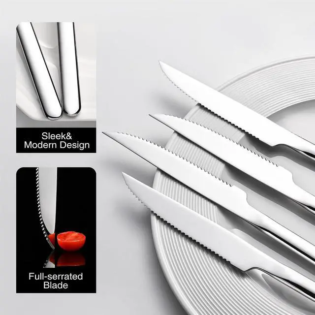Alt view image 6 of 7 - KINGSTONE 12 PCS Stainless Steel Dinner Spoons & 8 PCS Stainless Steel Steak Knives