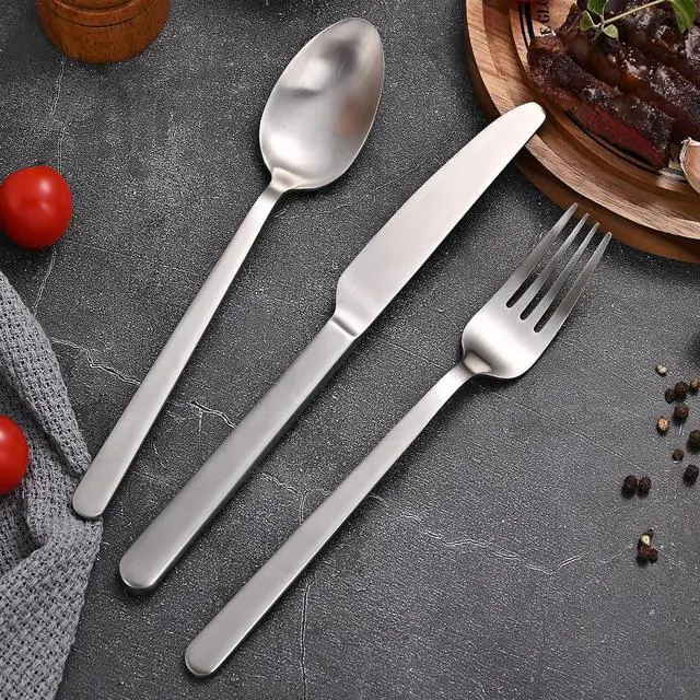 Alt view image 5 of 7 - Matte Silver 30-Piece Forged Flatware Set for 4, 18/10 Stainless Steel | Flatware Set, Satin Finish, Carved Thick Handles, Smooth Edges, Dishwasher Safe, for Home, Wedding & Housewarming