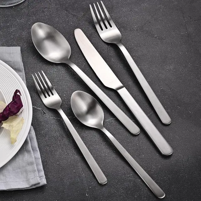Alt view image 7 of 7 - Matte Silver 30-Piece Forged Flatware Set for 4, 18/10 Stainless Steel | Flatware Set, Satin Finish, Carved Thick Handles, Smooth Edges, Dishwasher Safe, for Home, Wedding & Housewarming