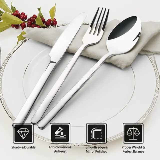Alt view image 2 of 6 - KINGSTONE Silverware Set, 20 Piece Flatware Cutlery Set for 4 and 100% French Linen Table Runner 72"