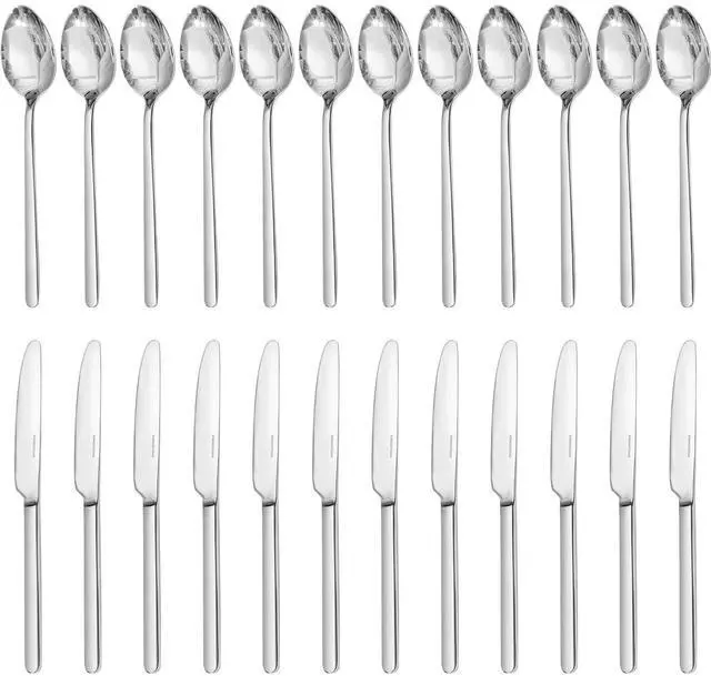 Main image of KINGSTONE 8 Inch 18/10 Stainless Steel Spoon Dinner Spoons Set of 12 and 8.9-Inch Dinner Knives Set of 12, Spoons and Dinner Knives for Home, Kitchen, Weddings, Parties or Restaurant, Dishwasher Safe