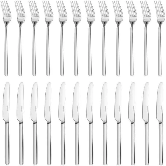 Main image of KINGSTONE 8-Inch 18/10 Stainless Steel Dinner Forks Set of 12 and Stainless Steel Dinner Knives Set of 12, Forks and Dinner Knives for Home, Kitchen & Restaurant, Dishwasher Safe