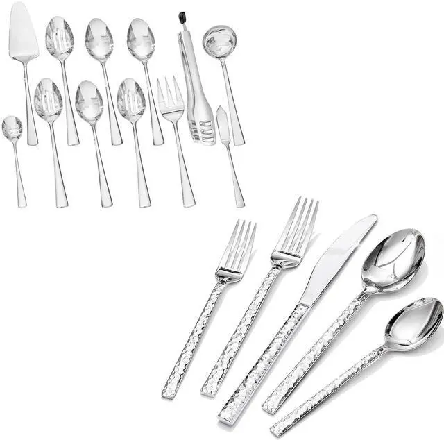 Main image of KINGSTONE 60 Piece Hammered Silverware Set and 12 Piece Serving Utensils Set