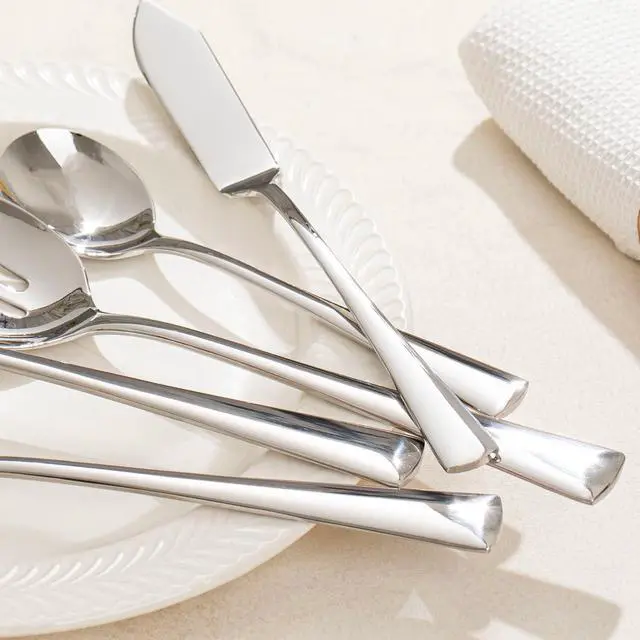 Alt view image 6 of 7 - KINGSTONE 60 Piece Hammered Silverware Set and 12 Piece Serving Utensils Set