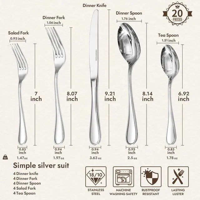 Alt view image 2 of 7 - KINGSTONE 20 Piece Teardrop Silverware Set and Blue Bone China Dinnerware Sets, 12-Piece Dinnerware Set for 4