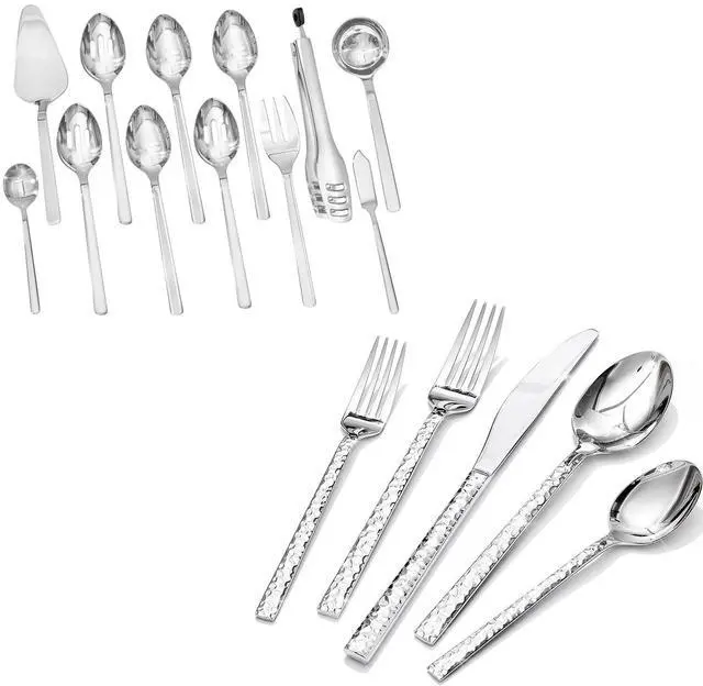 Main image of KINGSTONE 40 Piece Hammered Silverware Set and 12 Piece Serving Utensils Set