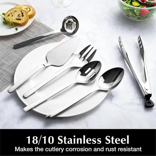 Alt view image 5 of 7 - KINGSTONE 40 Piece Hammered Silverware Set and 12 Piece Serving Utensils Set