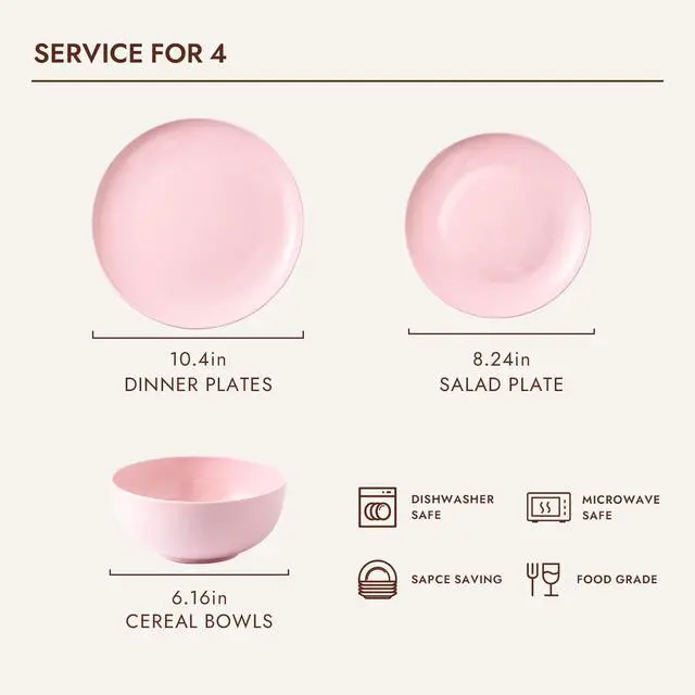 Alt view image 5 of 7 - KINGSTONE 20 Piece Teardrop Silverware Set and Pink Bone China Dinnerware Sets, 12-Piece Dinnerware Set for 4