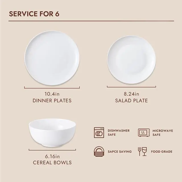 Alt view image 3 of 7 - KINGSTONE 60 Piece Hammered Silverware Set and Bone China Dinnerware Sets, 18-Piece Dinnerware Set for 6