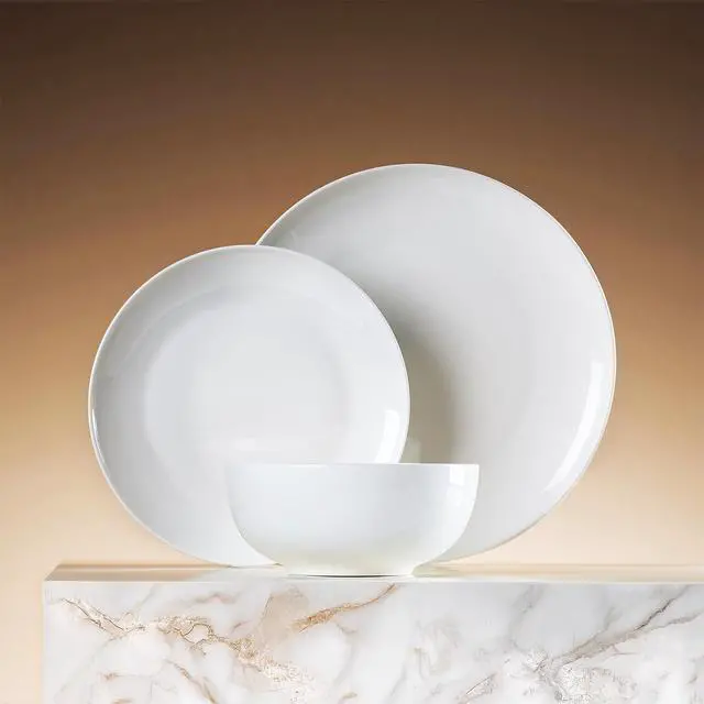 Alt view image 6 of 7 - KINGSTONE 60 Piece Hammered Silverware Set and Bone China Dinnerware Sets, 18-Piece Dinnerware Set for 6