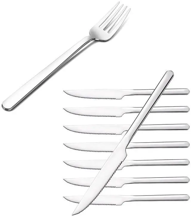 Main image of KINGSTONE 12 PCS Stainless Steel Dinner Forks & 8 PCS Stainless Steel Steak Knives