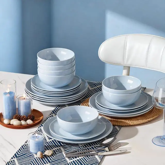 Alt view image 4 of 7 - KINGSTONE 40 Piece Hammered Silverware Set and Bone China Dinnerware Sets, 24-Piece Dinnerware Set for 8