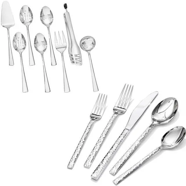 Main image of KINGSTONE 40 Piece Hammered Silverware Set and 8 Piece Serving Utensils Set