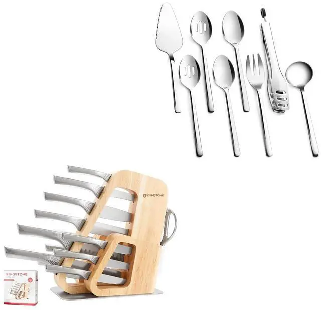 Main image of KINGSTONE Large Hostess Serving Utensils Sets and 14 Pcs Kitchen Knife Set with Block