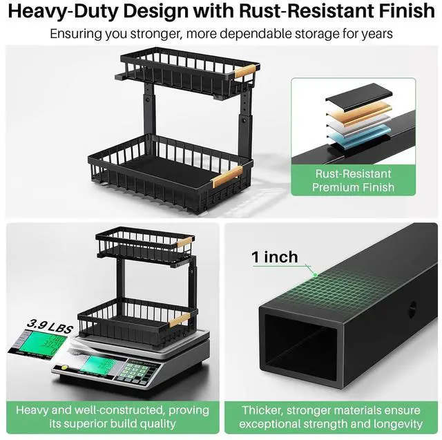 Alt view image 5 of 7 - Kitstorack Under Sink Organizer, 2 Tier Under the Sink Storage, Slide out Pull out Cabinet Organizer Shelf, Metal Sliding Drawer for Kitchen Bathroom Pantry Closet Organization Rack, Black, 1 Pack