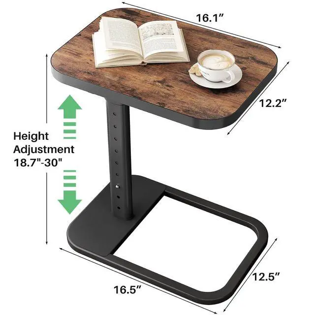 Alt view image 2 of 7 - Kitstorack TV Tray Table, Adjustable Height & Flip-Top & Rounded Metal Corners, Snack Table for Couch, Sofa, Bed, Chair, Living Room, C Shaped End Side Table for Eating, Dinner or Laptop, Small Spaces