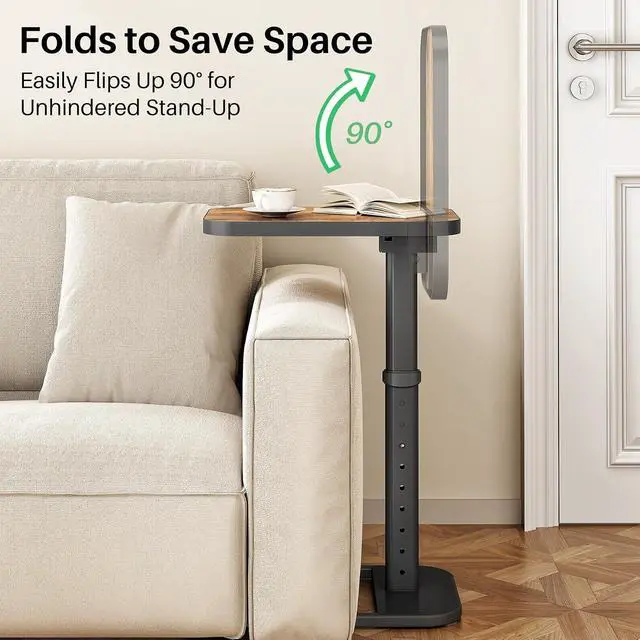 Alt view image 5 of 7 - Kitstorack TV Tray Table, Adjustable Height & Flip-Top & Rounded Metal Corners, Snack Table for Couch, Sofa, Bed, Chair, Living Room, C Shaped End Side Table for Eating, Dinner or Laptop, Small Spaces