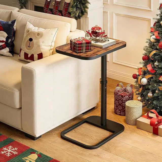 Alt view image 6 of 7 - Kitstorack TV Tray Table, Adjustable Height & Flip-Top & Rounded Metal Corners, Snack Table for Couch, Sofa, Bed, Chair, Living Room, C Shaped End Side Table for Eating, Dinner or Laptop, Small Spaces