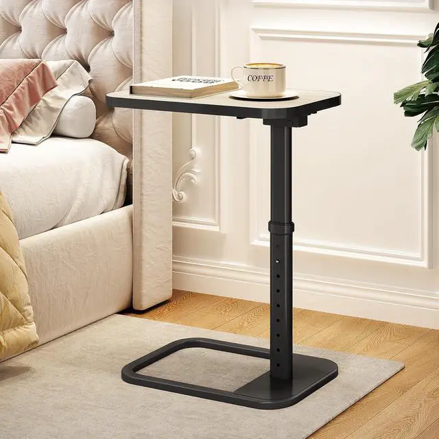 Alt view image 2 of 7 - Driftwood Grey TV Tray Table, Adjustable Height & Rounded Metal Corners, Snack Table for Couch, Sofa, Bed, Chair, Living Room, C Shaped End Side Table for Eating, Dinner or Laptop, Small Spaces