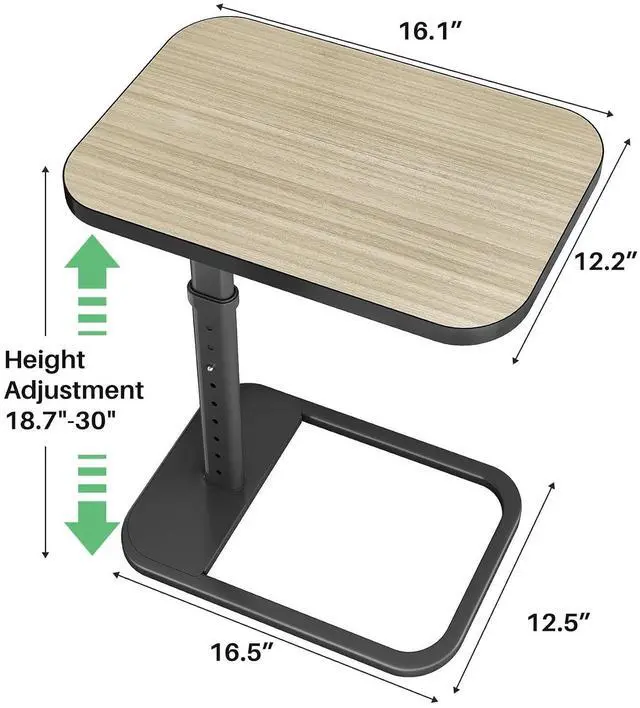 Alt view image 3 of 7 - Driftwood Grey TV Tray Table, Adjustable Height & Rounded Metal Corners, Snack Table for Couch, Sofa, Bed, Chair, Living Room, C Shaped End Side Table for Eating, Dinner or Laptop, Small Spaces