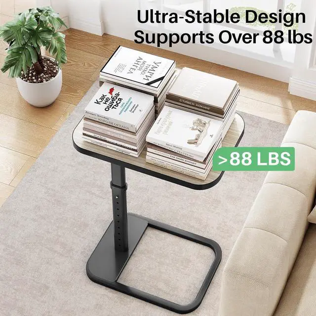 Alt view image 7 of 7 - Driftwood Grey TV Tray Table, Adjustable Height & Rounded Metal Corners, Snack Table for Couch, Sofa, Bed, Chair, Living Room, C Shaped End Side Table for Eating, Dinner or Laptop, Small Spaces